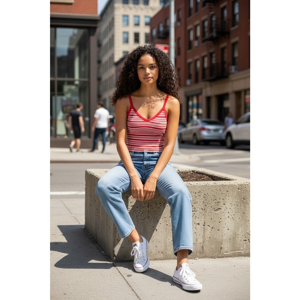 LA Hearts Crop Tank Top Womens XS Red White Striped Knit Ribbed Sleeveless Cami